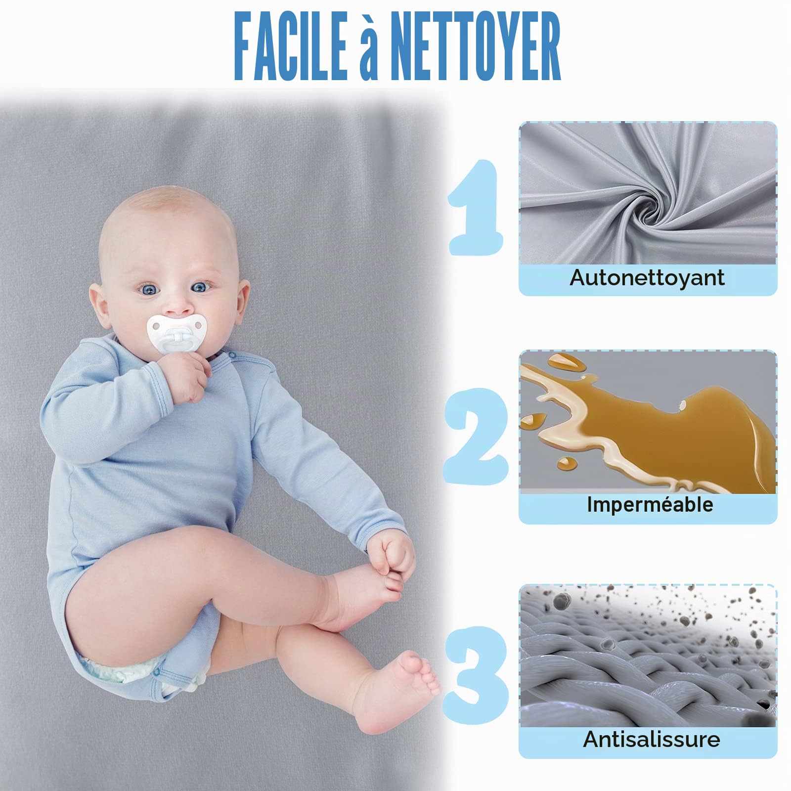 NAIZY Parc pour bébé XXL - Gris - Avec base antidérapante et filet respirant - Pour enfants - Pour l'intérieur et l'extérieur - 200 x 180 x 68 cm