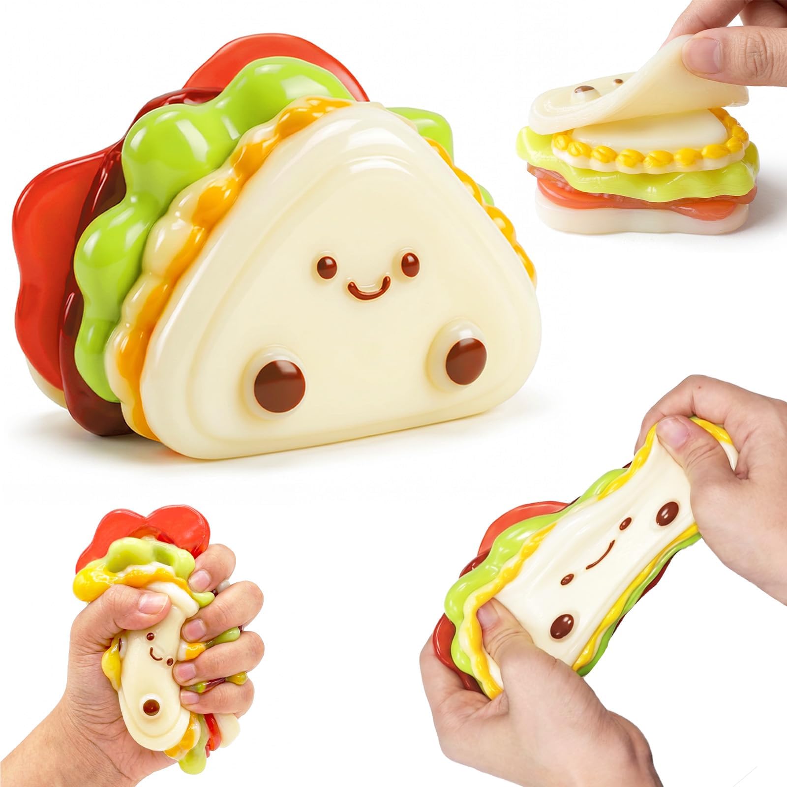 Taba Squishy Sandwich Squishy Toy, Slow Rising Sticky Silicone Food Squishies, Detachable Soft Squeeze Sensory Fidget Toys for Stress Relief, Classroom Prize Party Favors Gift for Kids Adults, White