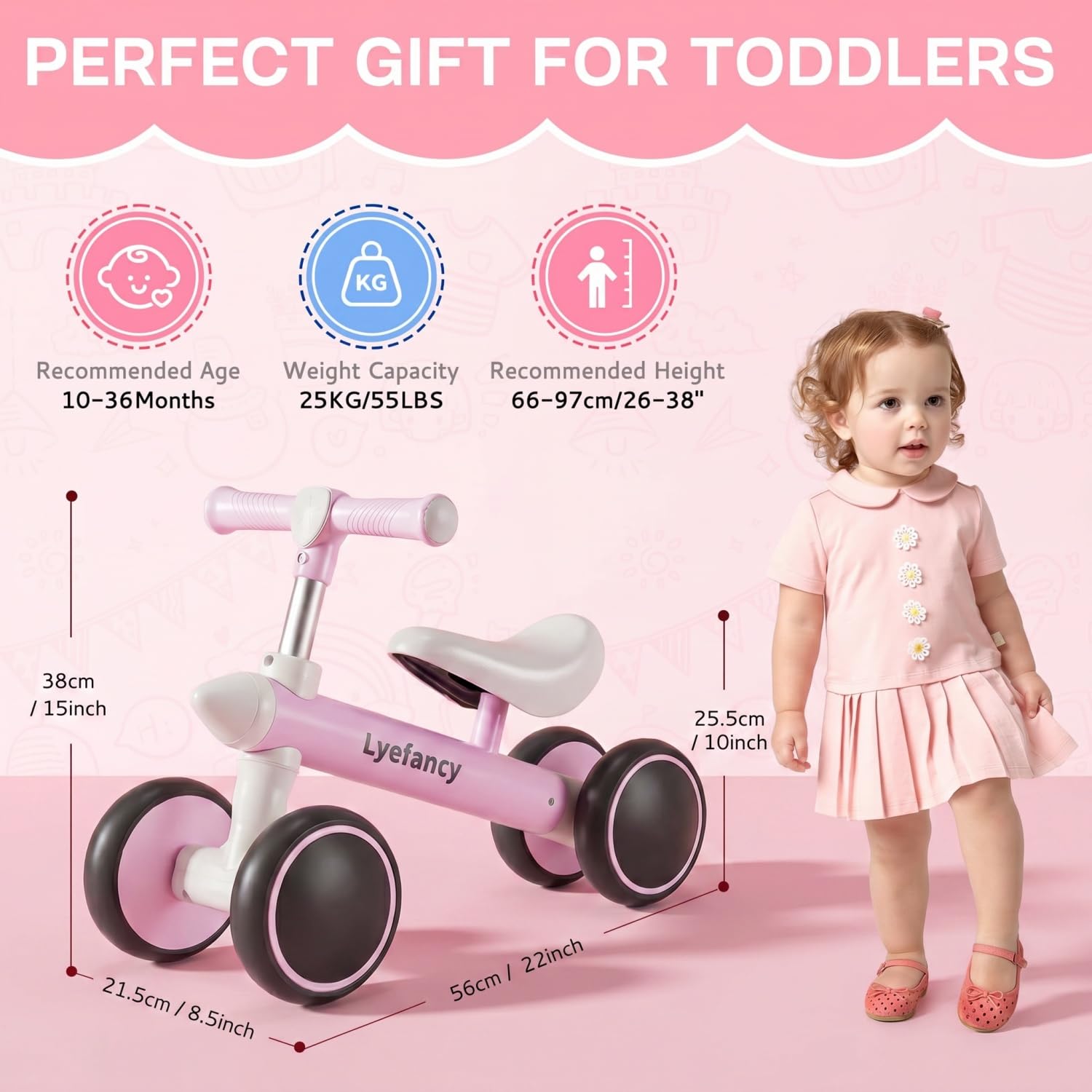 Vélo d'équilibre pour bébé de 1 à 2 ans, jouets à monter pour filles et garçons, vélo d'équilibre pour tout-petit à 4 roues, vélo pour bébé marcheur, cadeau d'anniversaire pour tout-petits