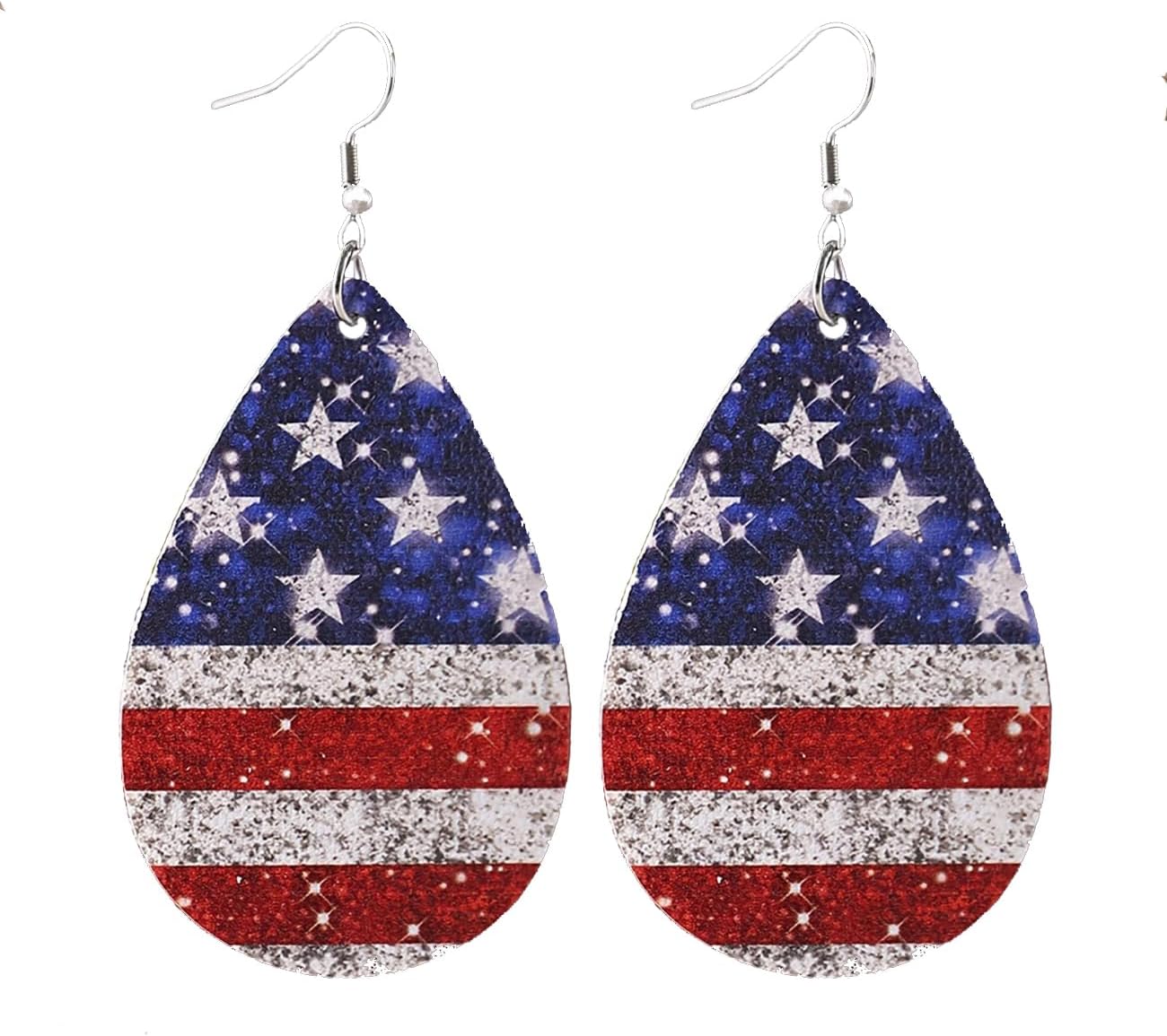 ROSTIVO American Flag Earrings for Women 4th of July Patriotic Earrings Cute Teardrop Leather Dangle Earrings for Holiday