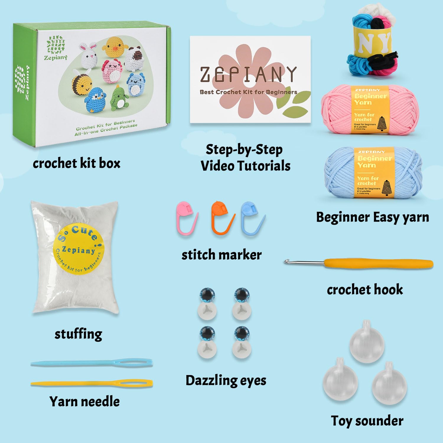 Zepiany Crochet Kit for Beginners Amigurumi Crocheting Animals Kits with Step-by-Step Video Tutorials - Image 3