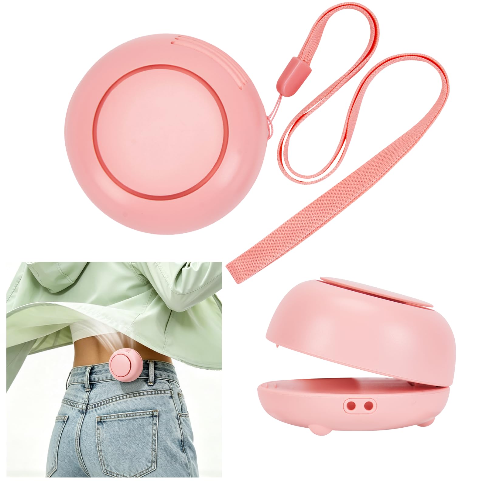Portable Silent Clip On Bladeless Fan, Mini Clip Waist Neck Wearable Fan with Night Light, Adjustable 3-Speed, 6H Runtime, USB-C Fast Charge, Hands-Free Cooling Fans for Outdoor Office Shirt (Red)
