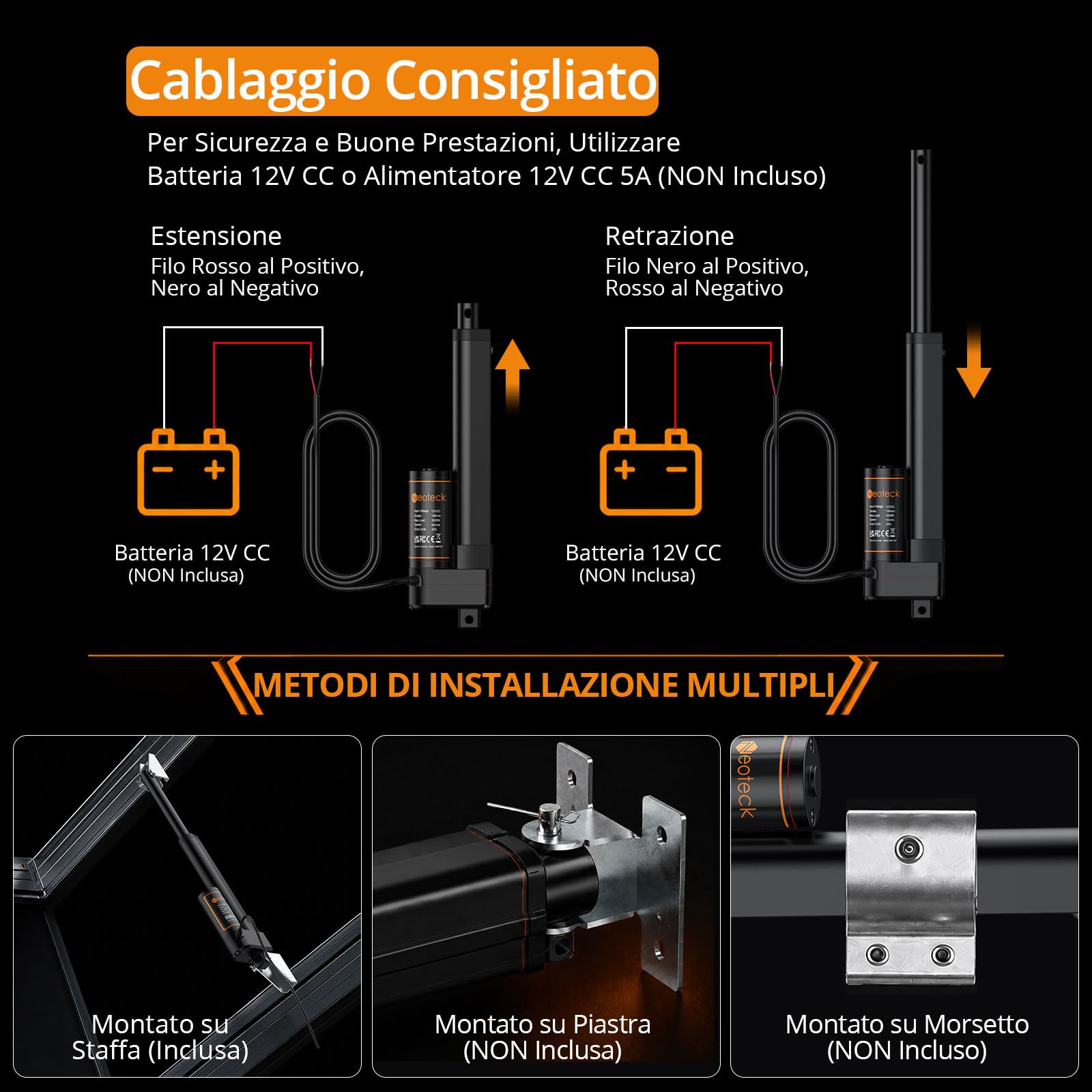 Neoteck Motore Lineare Elettrico 3000N 150mm 12V DC 3.5 mm/s a Carico 50 dB | Attuatore Lineare IP65 Finecorsa Integrato Certificato CE per Sollevatori Industriali Macchine Agricole Rimorchi Camion e CNC