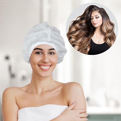 Miniatura 3 de Gorra de Plopping para secar el cabello rizado, gorra ajustable con cordón de red de pelo rizado para plotar, tapa difusora de red de desplado