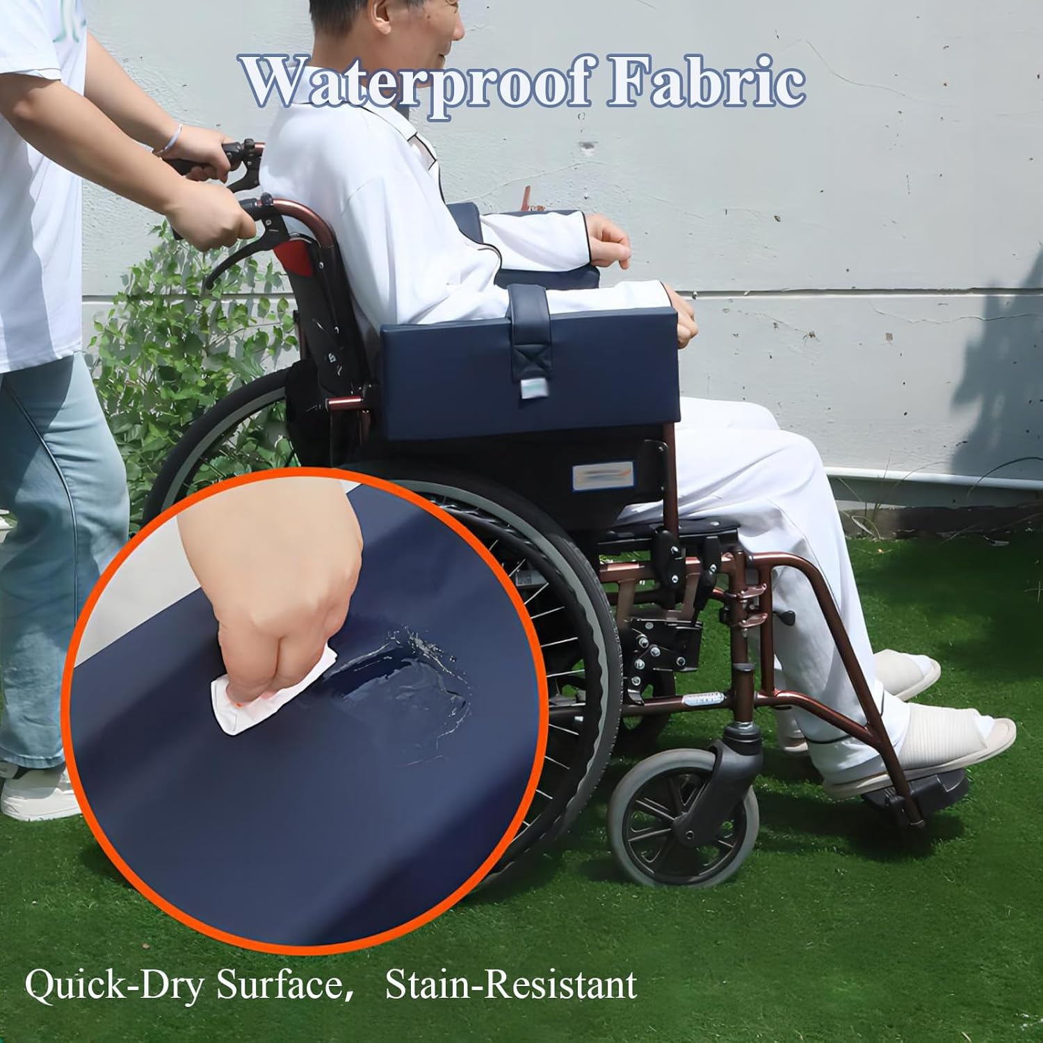 Almohadillas para reposabrazos de silla de ruedas con bolsillo de almacenamiento, piel sintética impermeable, alivio de presión del codo, soporte lateral para personas mayores y personas con