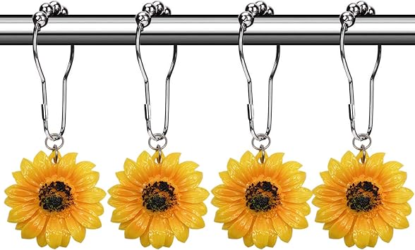 CHICTIE Flowers Shower Curtain Hooks Rings, 12 Pcs Decorative Rustproof Shower Rings for Bathroom...