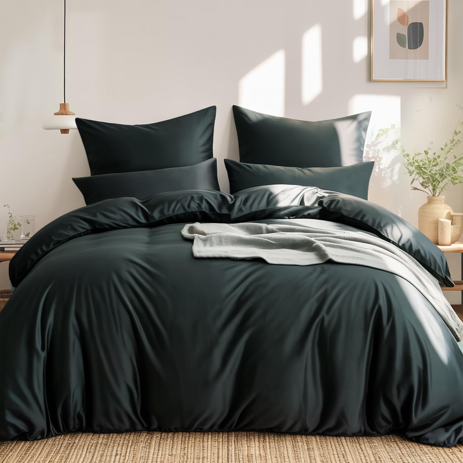 RUIKASI Bettwäsche 200x220 Grau Baumwolle - Baumwolle Bettwäsche-Sets 200x220cm 3teilig mit Reißverschluss, Baumwollbettwäsche Set Anthrazit Cotton, weich und atmungsaktiv