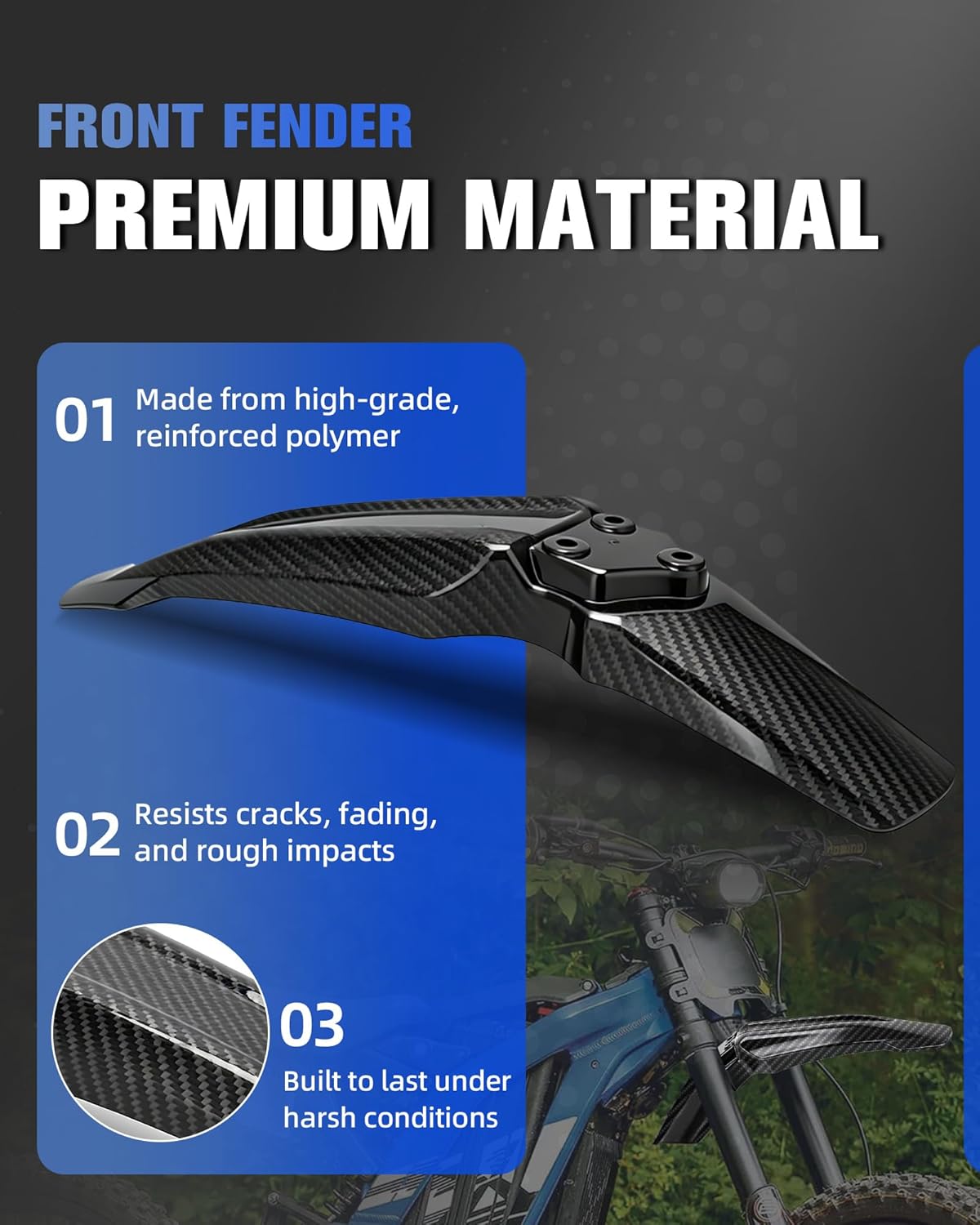 Front Fender for Surron Sur Ron LBX,Carbon Fiber Texture Electric Dirt Bike Mudguard Compatible Fit for EKX X21 X20 Segway X260 X160 PP Material Not Fits RST Fork