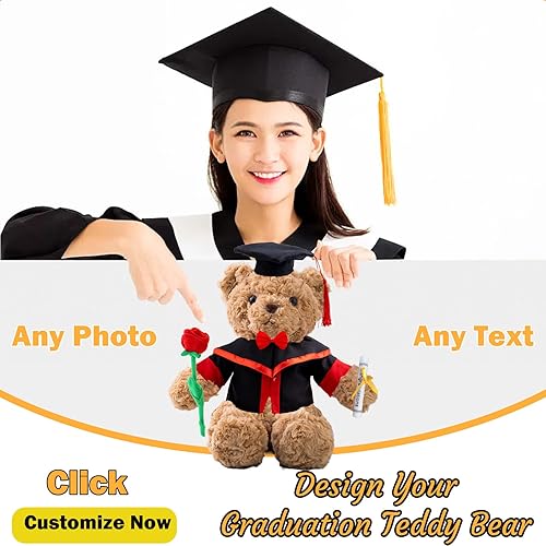 Miniatura 6 de Oso de peluche personalizado con foto + texto, oso de graduación con rosa + lazo como oso personalizado para el día de graduación 2023, regalo de