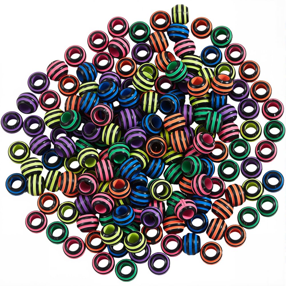 PONABEADIY 200PCS Large Hole Acrylic Striped Beads for Jewellery Making