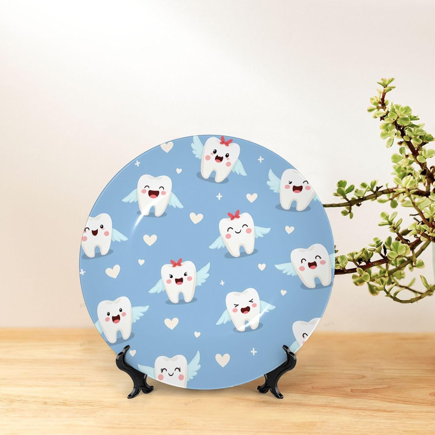 Tooth Fairy Pattern Style Ceramic Plate Display Decorative Plate With Stand Wall Hanging Plate For Home Decor 10 Inch