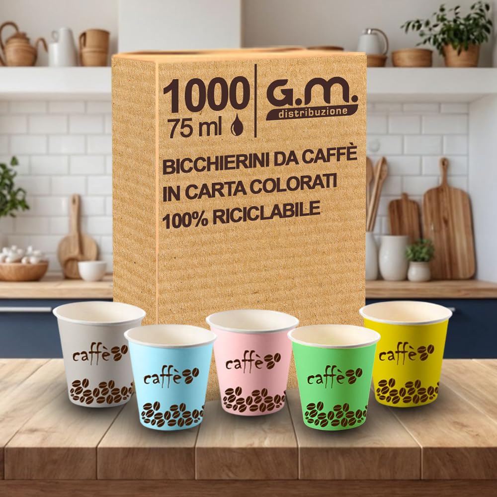 1000 Bicchierini Caffè In Carta Bio - 75ml, Colorati E Eco-Friendly! - Foto 6