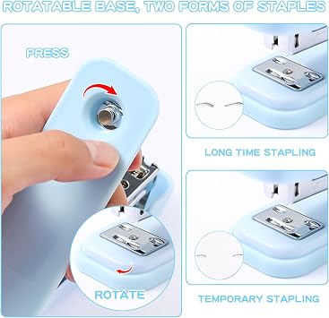 Blue Desk Accessory Kit Cute Office Supplies Set Desktop Stapler Set Includes Staple Remover Hole Punch Tape Dispenser Ballpoint Pen Scissor Mini Box Cutter Tape Measure Paper Clips Sticky Notes
