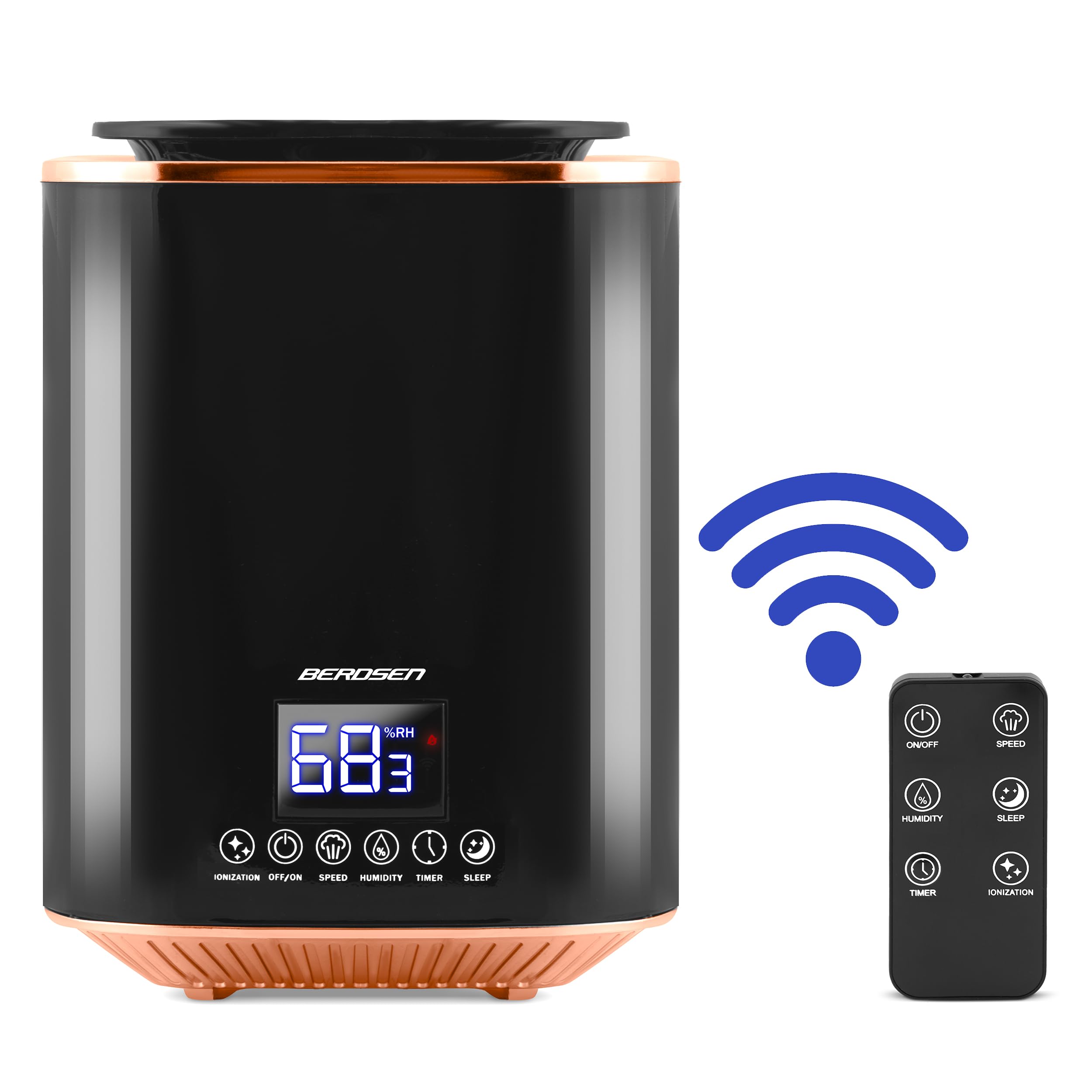 Berdsen - Umidificatore ad ultrasuoni - con ionizzatore e diffusore di aromi - Pannello di controllo LED - Spegnimento automatico, nebbia fredda - Serbatoio dell'acqua 2,6 L - Silenzioso - per camera