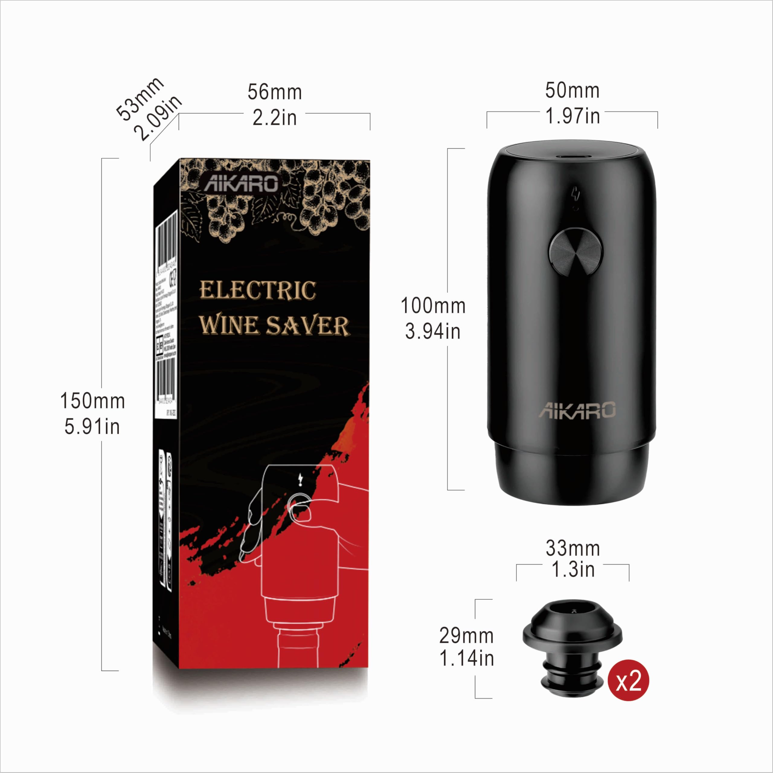 AIKARO - Pompa a vuoto elettrica per vino con 2 tappi, conservatore automatico di vino, ricaricabile