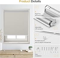 Vista 4 de SUNFREE - Persianas de ventana enrollables y opacas sin cuerdas para hogar y oficina, Tela, Beige