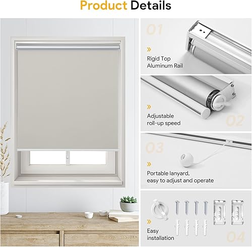 Miniatura 4 de SUNFREE - Persianas de ventana enrollables y opacas sin cuerdas para hogar y oficina, Tela, Beige