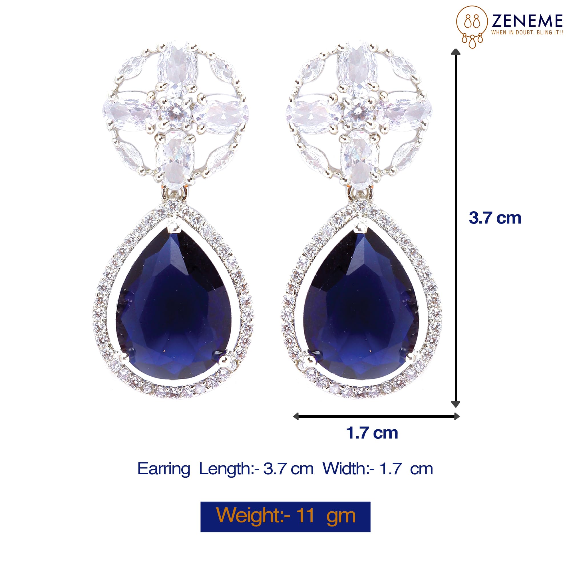 Rhodium-Plated Teardrop & Floral Drop Earrings