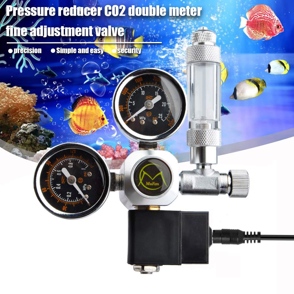 Medidor de presión de CO2 para acuario, doble medidor Mufan con solenoide y válvula de aguja, reductor de presión de dióxido de carbono para plantas acuáticas