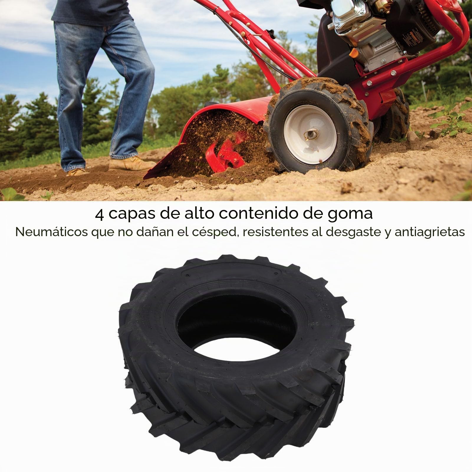 Akozon Neumático sin Cámara 16x6,50-8, Alta Tracción, Neumático para Tractor Agrícola, Cortacésped, ATV, Cultivadores