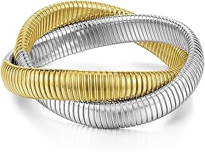 Emibele Bracelets en Acier au Titane, Ensemble de Bracelet Empilable pour Femmes, Bracelets de Poignet Extensibles Superposés, Bijoux de Mains Exquis pour Fête Soirée Mariage