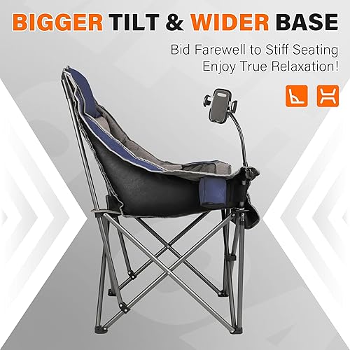 Miniatura 5 de Sillas de campamento para adultos, silla de césped extra grande, silla acolchada plegable y cómoda con soporte para teléfono, bolsillo lateral,