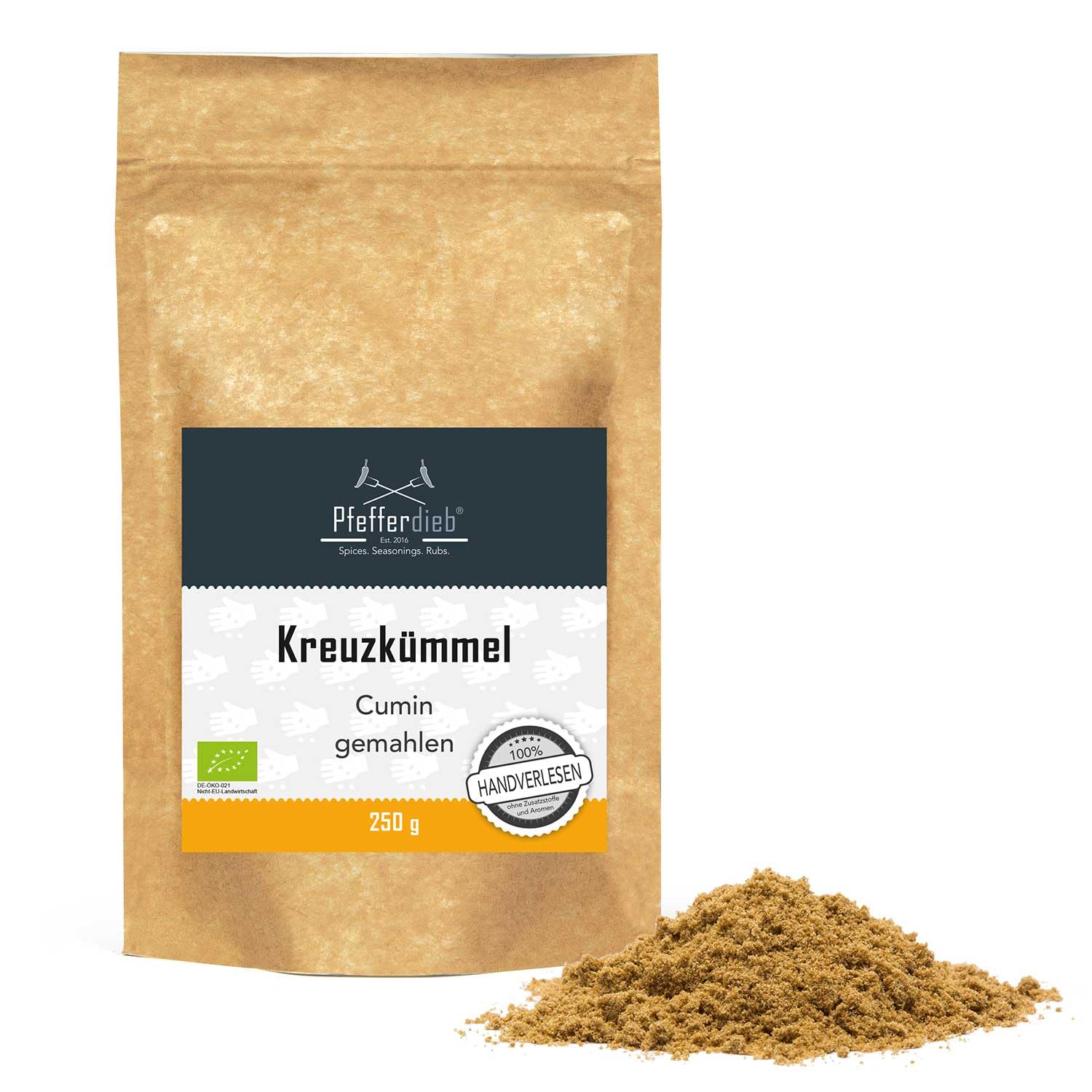 Kreuzkümmel BIO, Kumin Gewürz, handgepflückt, frisch gemahlen, Cumin Pulver, 250g - Pfefferdieb®