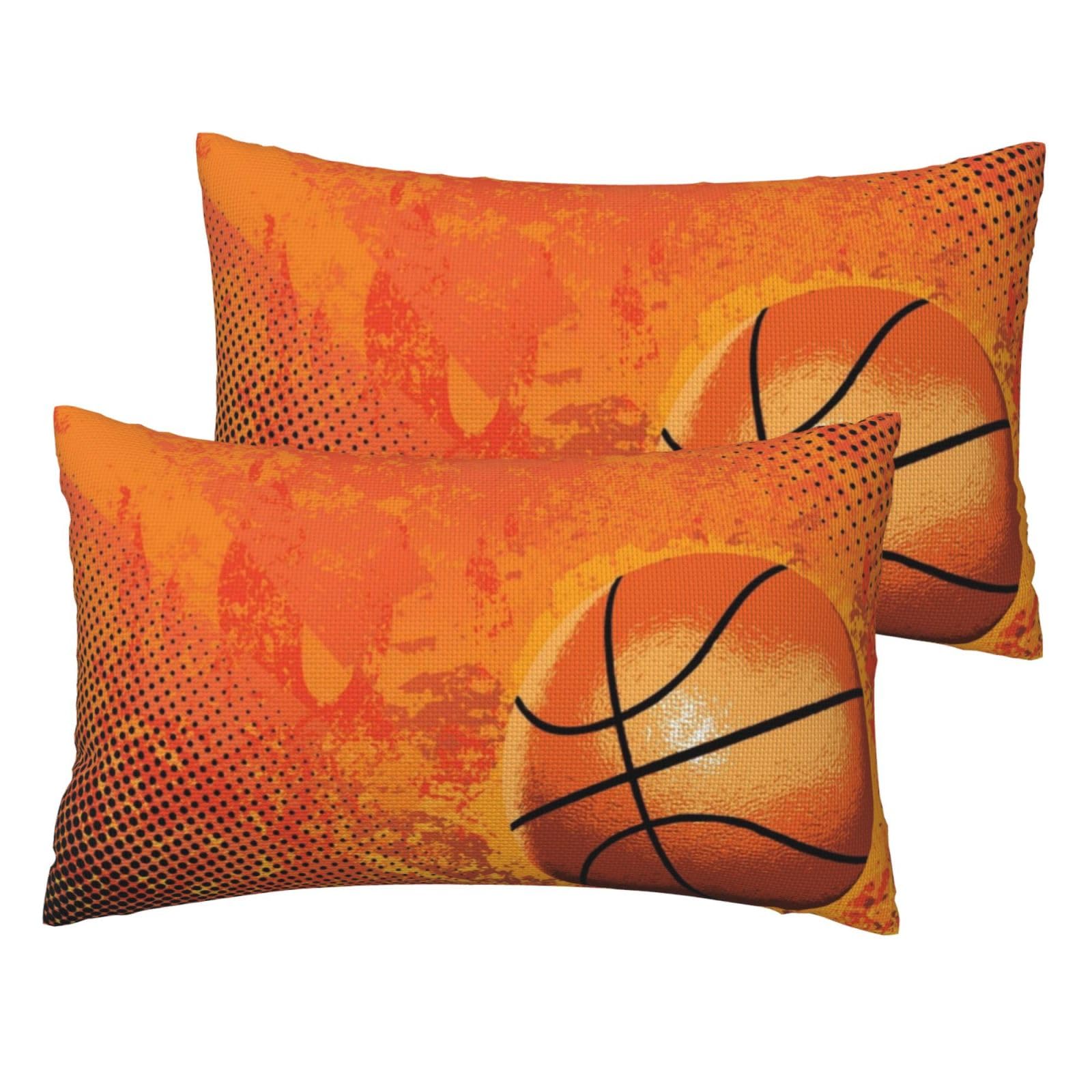 Taies d'oreiller basketball imitation lin lot de 2 pour decoration de chambre ado