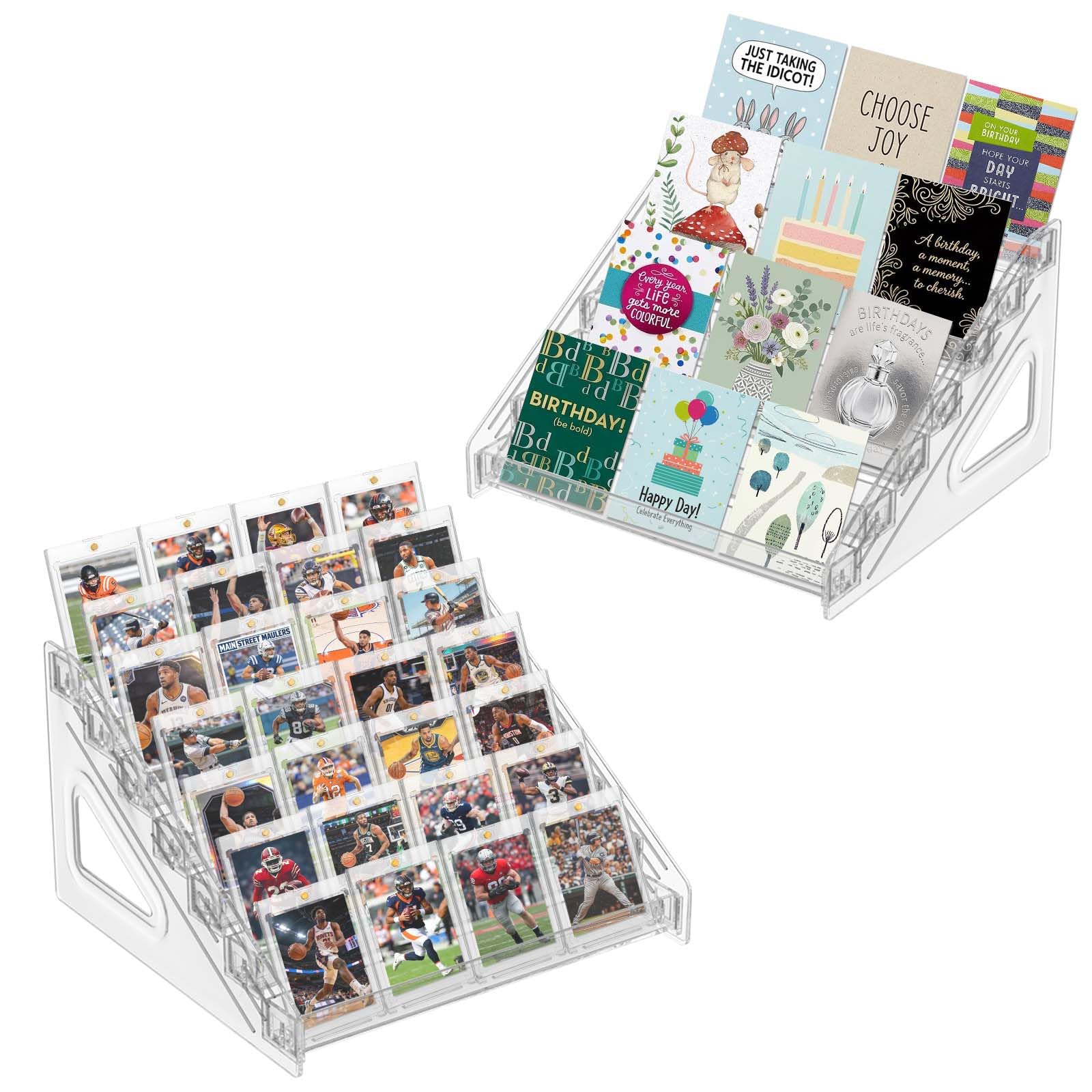 Photo 1 of 2 Pack Card Display Stand for Trading Card Greeting Card Display Stand, Versatile 7 Tier Figurine Crystal Display Shelf for Collectibles, Pops, PSA Cards, Sports Cards, Business Cards