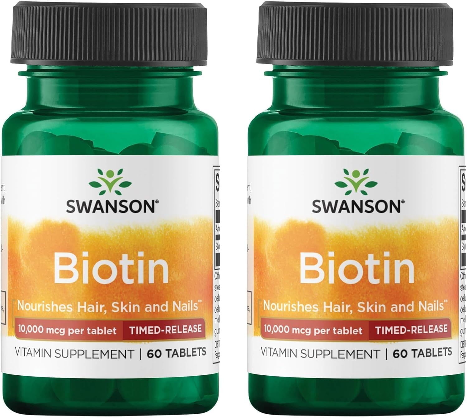 Swanson Biotin Timed-Release 10,000 mcg, 60 Tablets, 2 Pack 60 Count (Pack of 2)