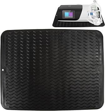 CPAP Protector Mat,Waterproof Nightstand Protector Mat,Non-Slip Protective Pad Ensure CPAP Machine Stays Stable On CPAP Nightstand,Multi-use Silicone Mat for Preventing Vibration and Noise Black