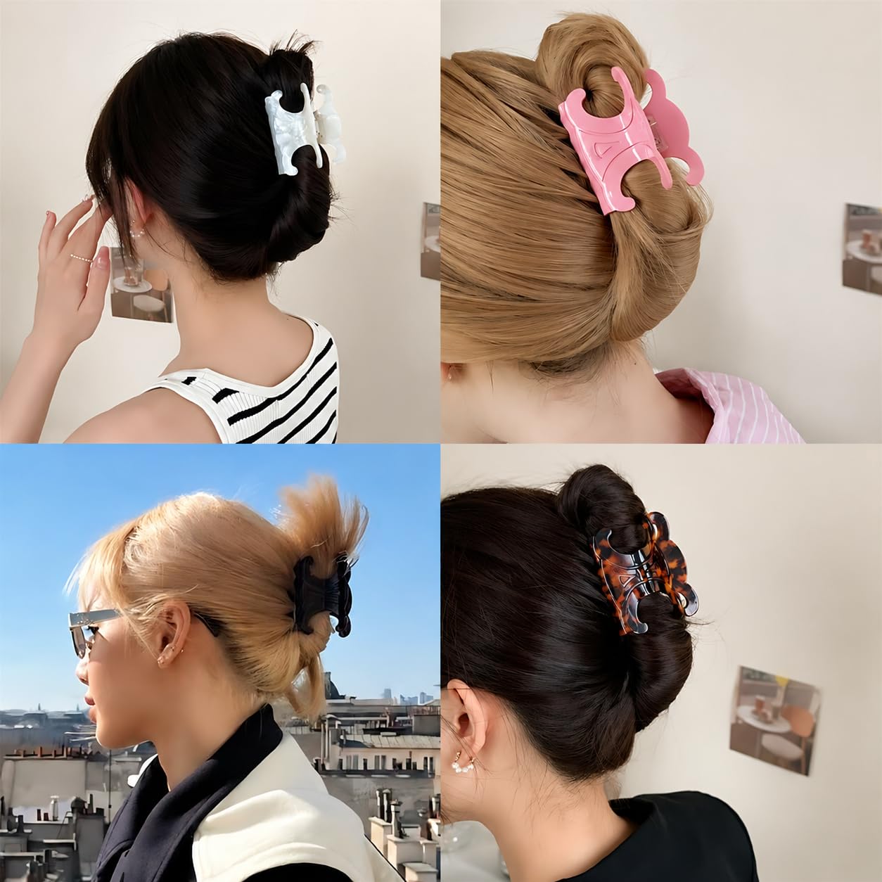 HUANXIAN 4-Pack Acetate Hair Claw Clips for Women - Medium Butterfly Hair Clips with Secure Hold, Premium Durable Hair Clips for Updos (2.76 x 1.66 Inch)