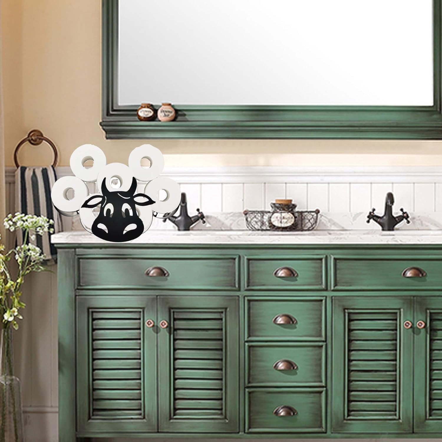 Cow Toilet Paper Holders, Metal Cattle Decor, Metal Roll Paper Towel Rack Wall Mount, Bathroom 5-7 Rolls Tissue Storage, Animal Toilet Roll Holders for Bathroom,Home,Kitchen,Toilet (Cow A1)