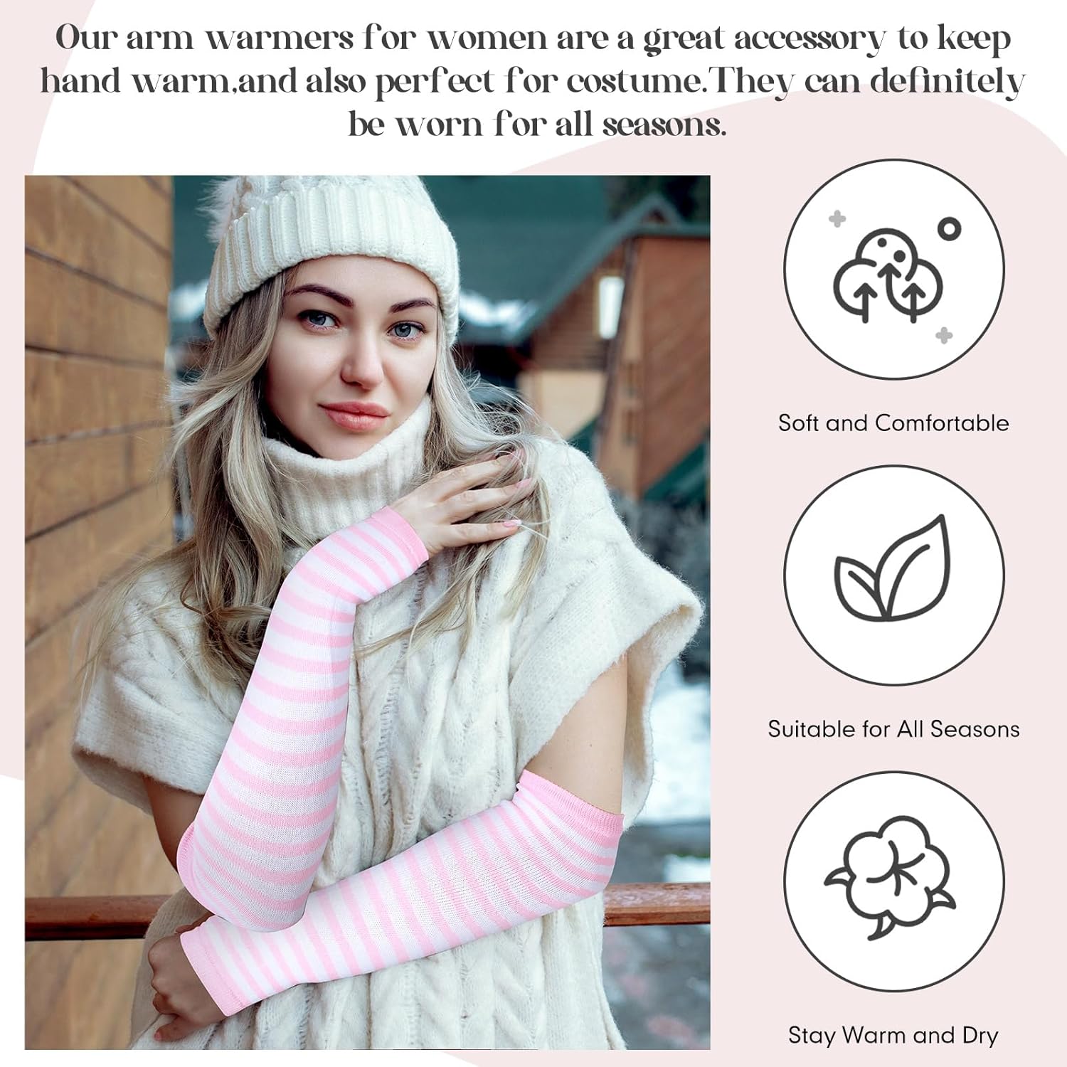 Syhood 20 Pairs Striped Arm Warmers Long Fingerless Winter Gloves Knitted Elbow Length Women arm Sleeves with Thumb Hole for Costume (20 Colors) - Image 5