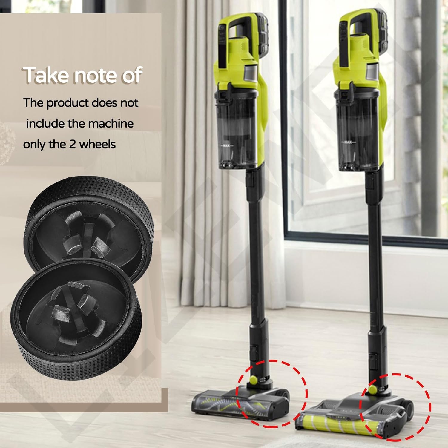 2 Pack Upgraded Replacement Wheel Compatible with Ryobi Cordless Stick Vacuum PCL720K, PBLSV716K