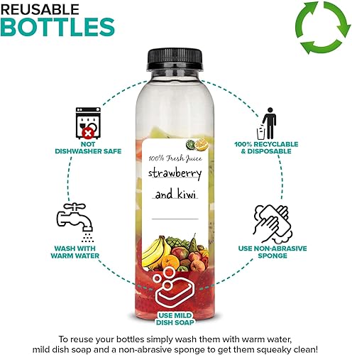 Miniatura 4 de Stock Your Home Botellas redondas de plástico de 12 onzas con tapas (paquete de 12), botellas de jugo transparentes con tapas, botellas de jugo