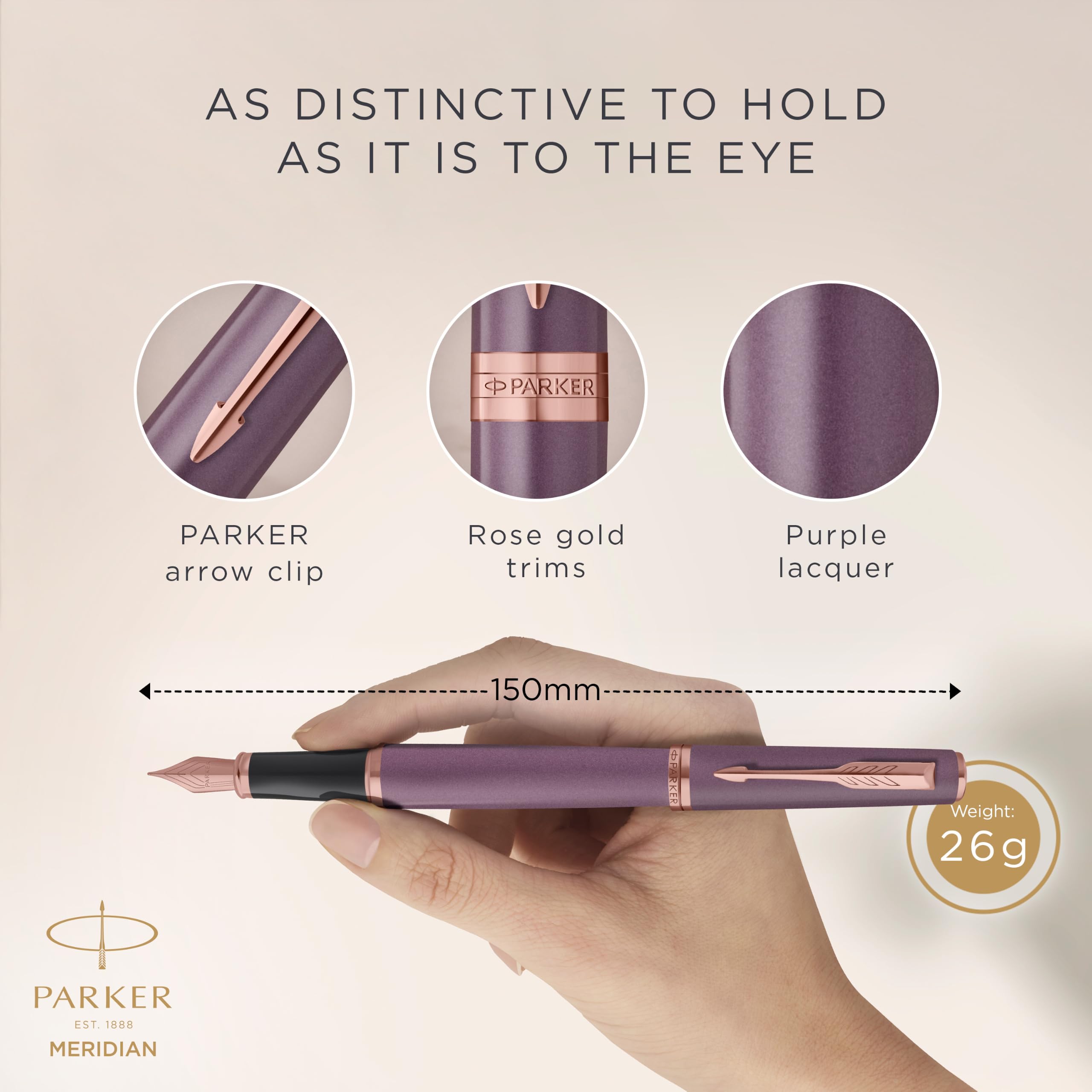 Parker Meridian Penna stilografica | Lacca viola con rifiniture in oro rosa | Penna media | da scrittura e Materiali per Cancelleria | Inchiostro blu | Confezione regalo di lusso