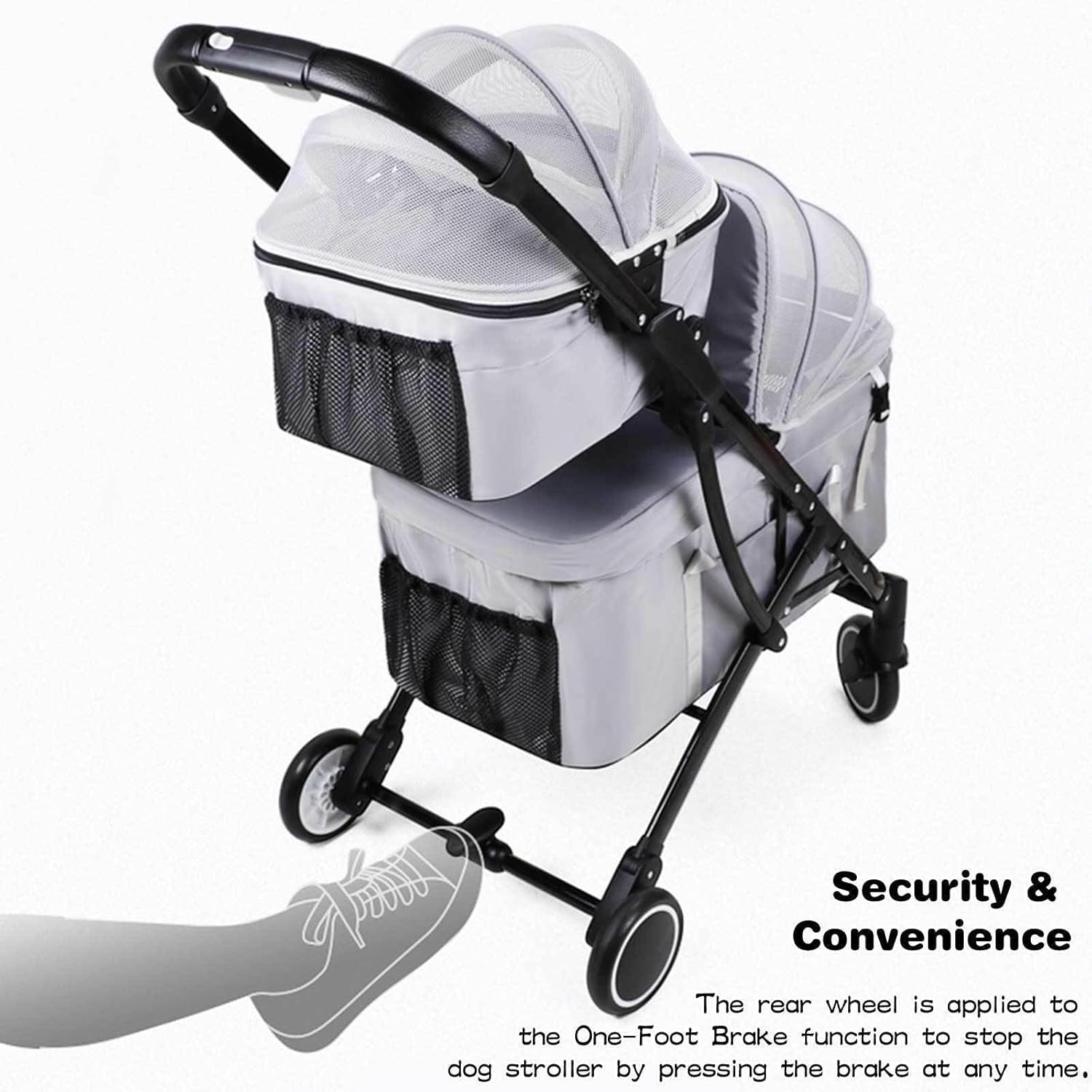 Double Pet Stroller for 2 Small Dogs or Cats, Lightweight Foldable Design with Detachable Carrier, for Travel, Camping, Shopping, Walking – Grey, 3-in-1 Versatile, Durable(Blue) (Gray)