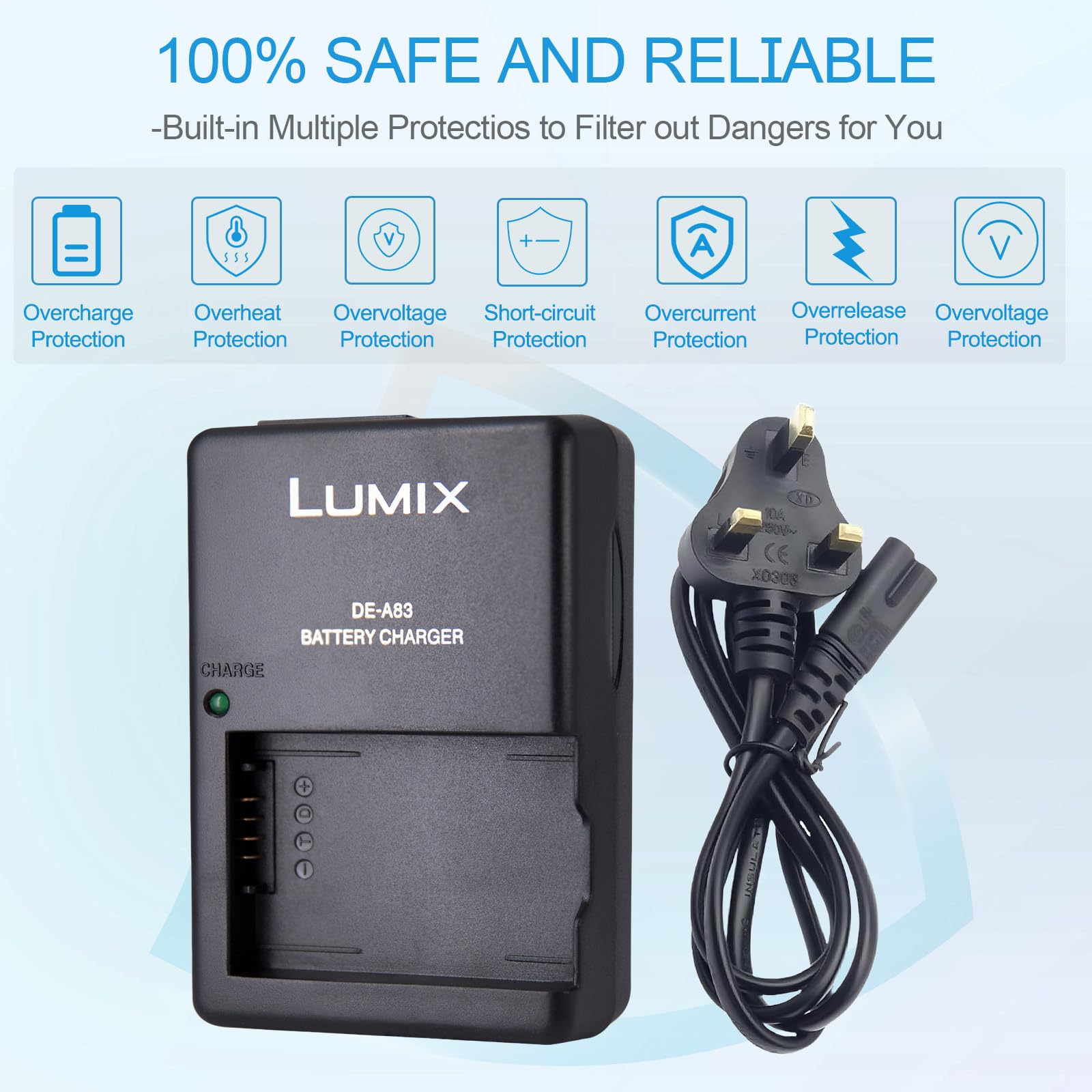 DE-A83 DMW-BMB9 Battery Charger for Panasonic DE-A84 Charger Lumix