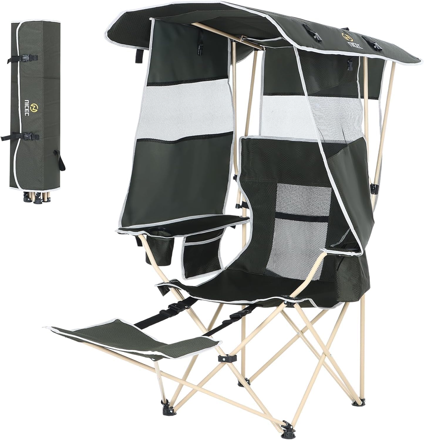 Nice C Inflatable Blow Up Camping Couch with Built-in Pump & Canopy Chair with Shade and Footrest, Umbrella Camping Chair