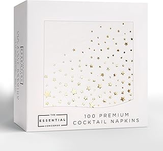 Stylish 5x5 Inch Gold Star Napkins -100 Pack of White and Gold Cocktail Napkins - Add Sparkle to Your Event with Party Napkins - 3-Ply Gold Napkins - Disposable Wedding Napkins or Dessert Napkins……