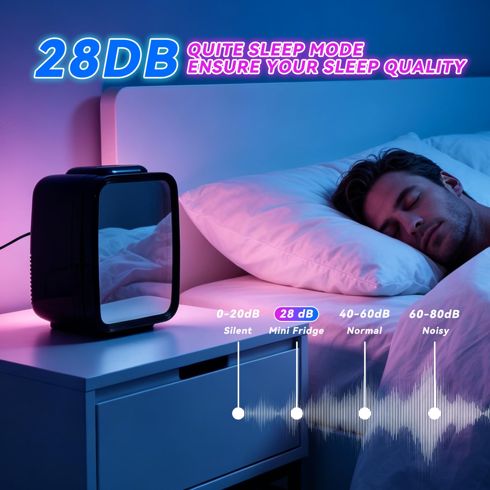 Enventor Mini lodówka 4 l / 6 puszek, przenośna lodówka i pojemnik utrzymujący ciepło, mała lodówka, AC + 12 V DC, RGB Infinity, 6 trybów ściemniania, do sypialni, pokoju gier, biura, samochodu