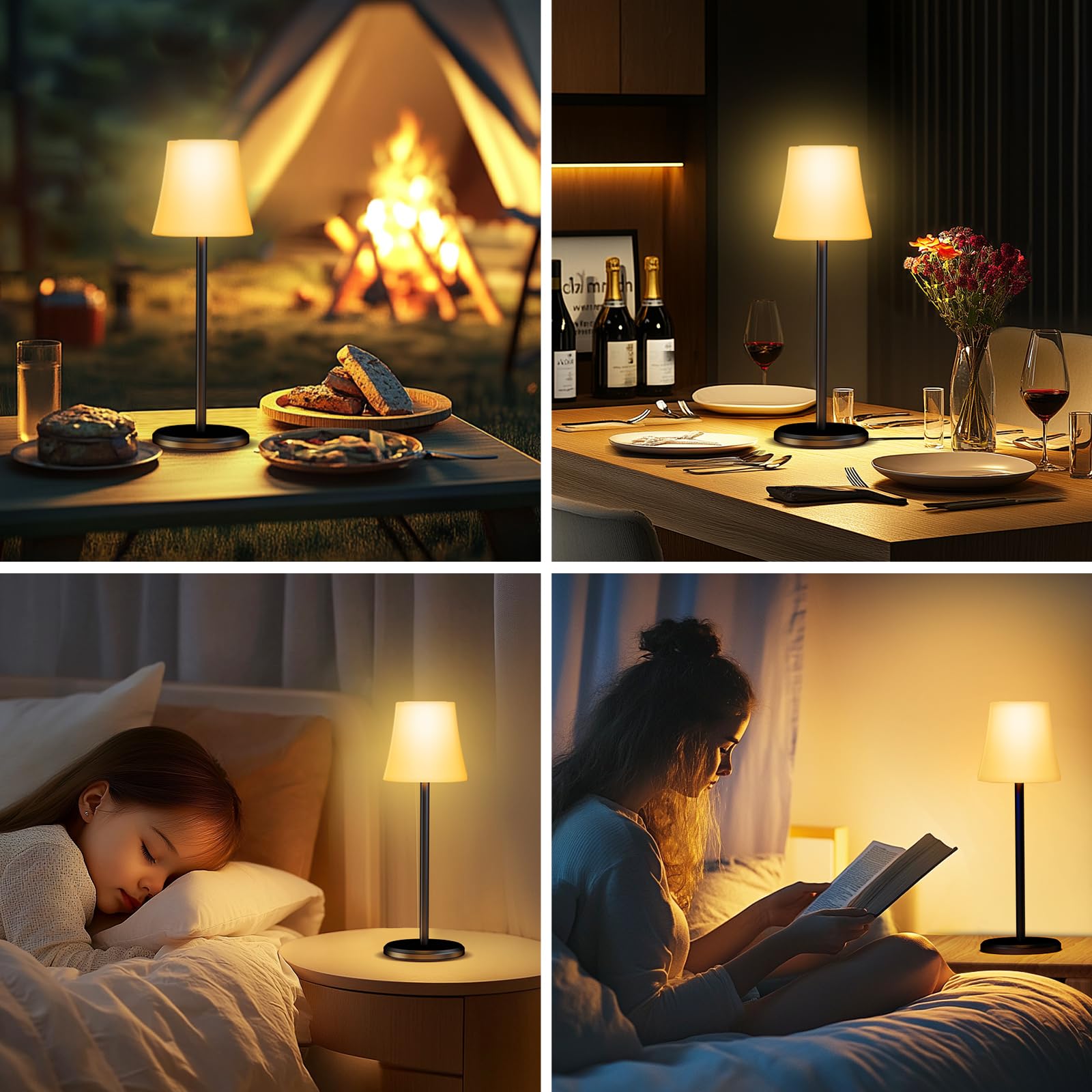 Suright Lot de 2 Lampe de Table Sans Fil Avec 3 Température de Couleur+RGB, Rechargeable Lampe de Chevet Luminosité Réglable, Contrôle Tactile IP54 Etanche pour Restaurant, Chambre, Camping, Café