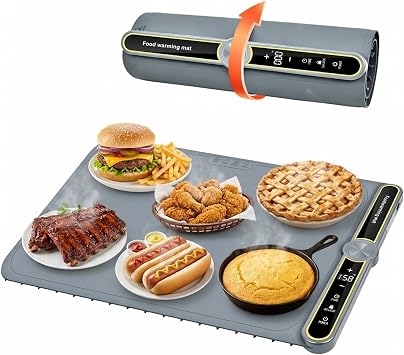 Warming Mat for Food, 24x15 Heating Mat, Electric Warming Tray with 9 Temperature and 6 Timer Settings, Fast Full Surface Food Warmer, Roll Up Food Warming Mat for Buffet Party
