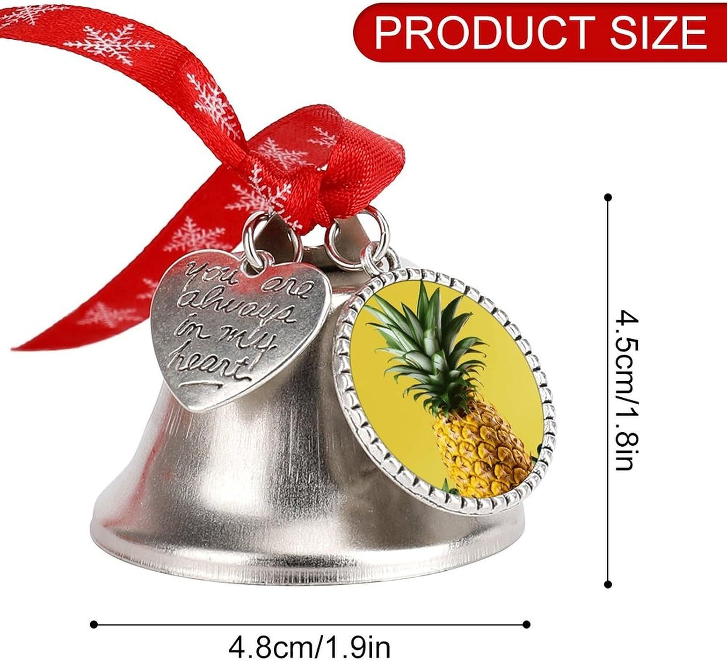 Yellow Pineapple Christmas Bells Ornaments with Wings & Heart Silver Bell Pendant for Christmas Tree Home Door Mantle Fireplace Decoration