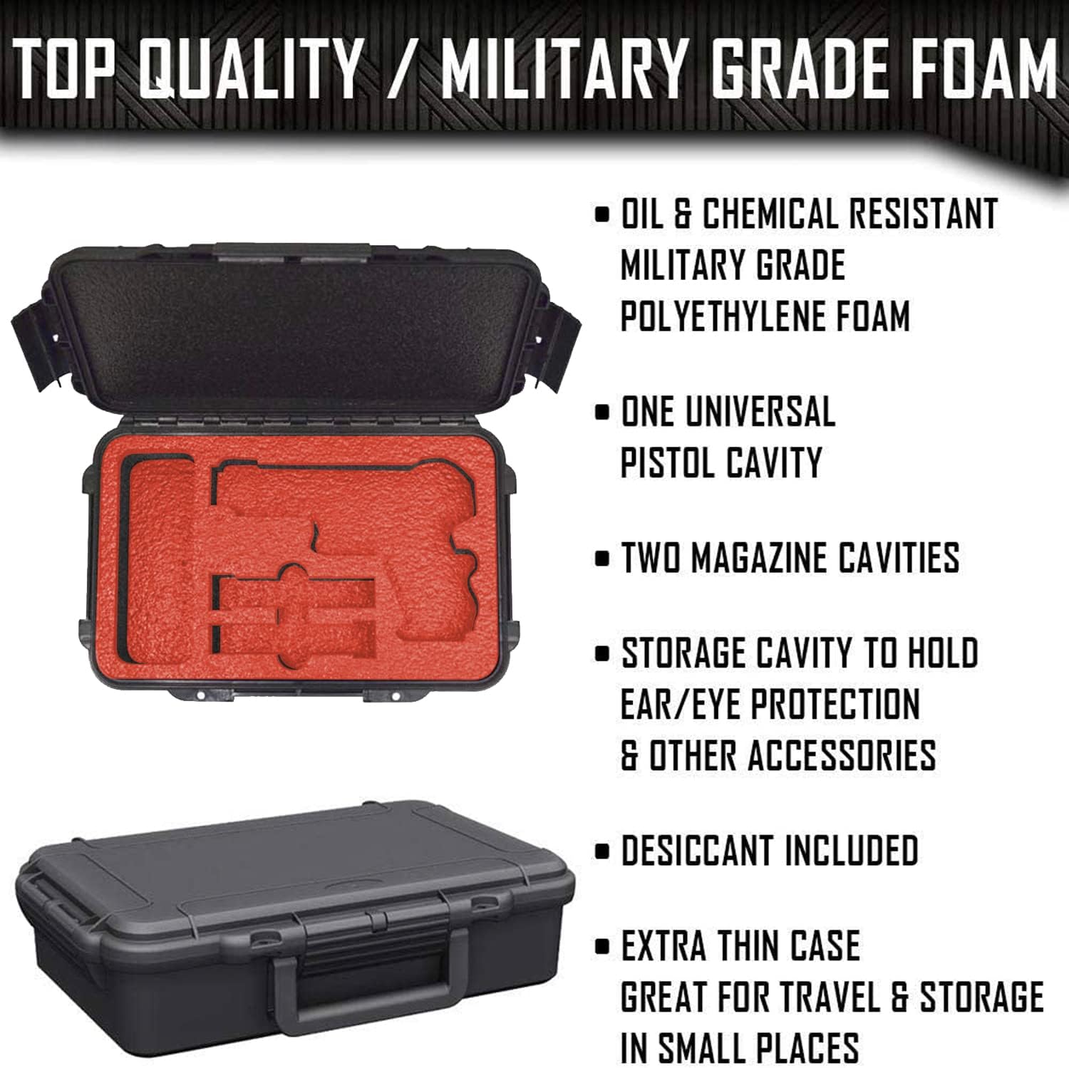 1 Pistol, 2 Magazine + Accessories Gun Case Storage | Doro Waterproof Pistol Case with Custom MyCaseBuilder Foam Insert | Hard Gun and Magazine Case