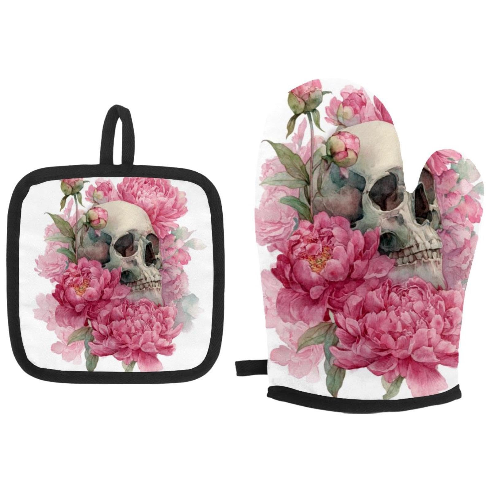 Maniques de cuisine résistantes à la chaleur avec motifs de pivoines