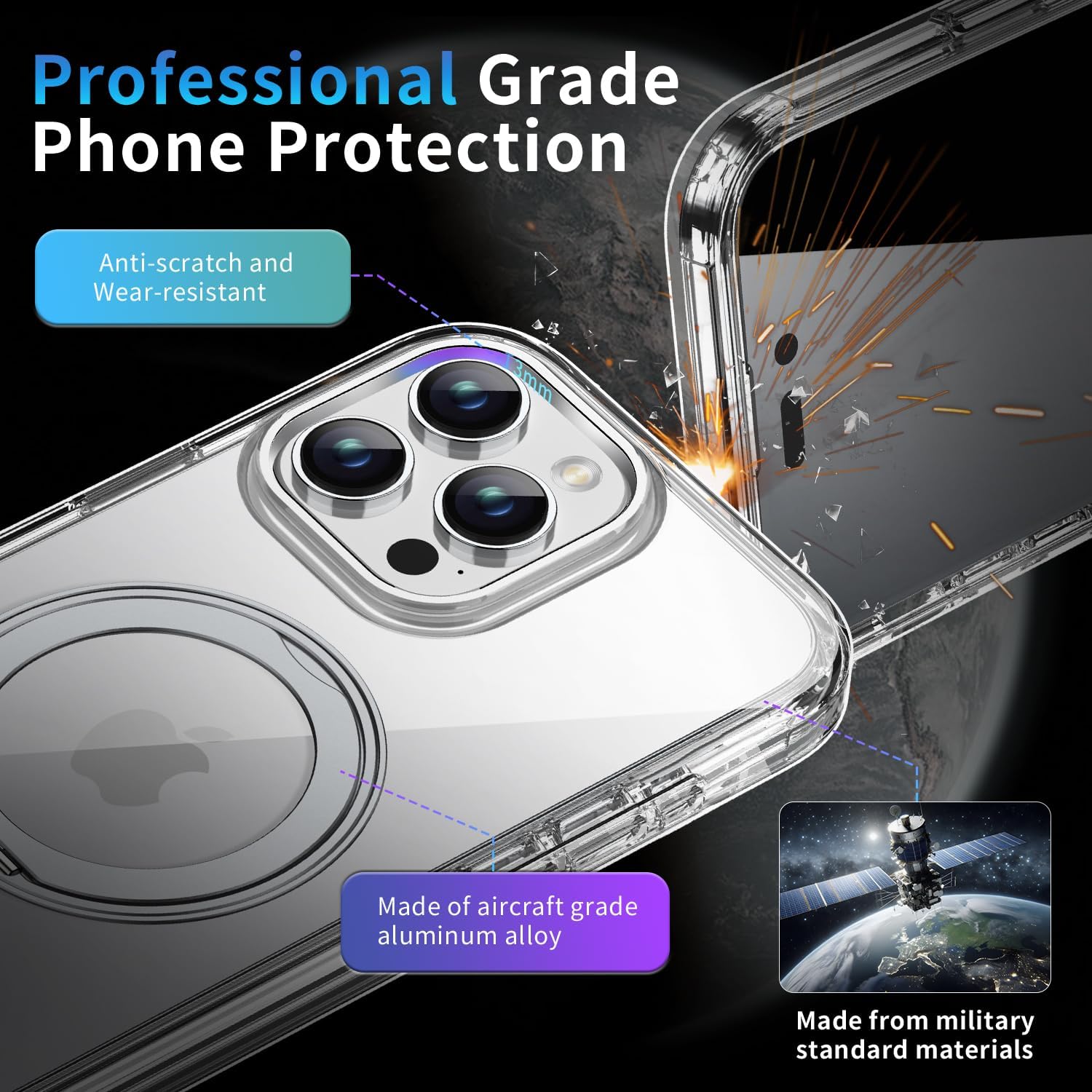 Privacy Case for iPhone 16 Pro Max with 360°Stand [Built-in Anti Peeping Screen Protector] [Compatible with MagSafe] [Magnetic Ring ] Full Body Protective Phone Cover 6.9", Clear - Image 6