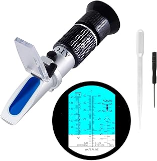 4-in-1 Antifreeze Refractometer, Antifreeze Tester with ATC, Antifreeze Coolant Refractometer for Automobile Antifreeze System, Battery Fluid, Glycol Coolant, Windshield Washer Fluid