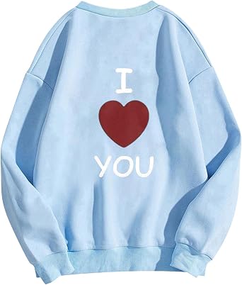 Womens Valentines Sweatshirts Heart Graphic Oversized Lover Shirts Hoodies Custom Crewneck Long Sleeve Tops